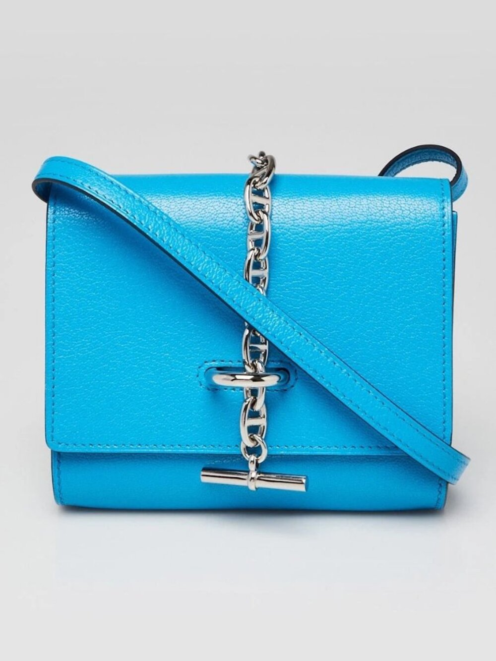 Hermes Bleu Zanzibar Chevre Mysore Leather Palladium Plated Chaine d'Ancre To...